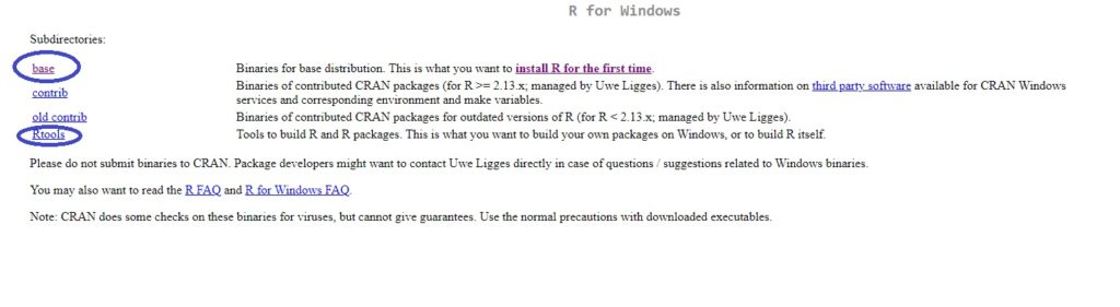 picture showing to download Base R and RTools