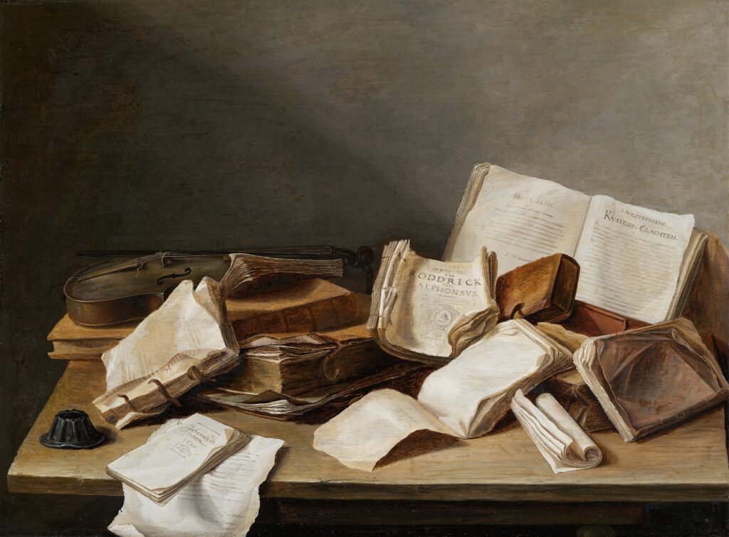 Still life of Books and a Violin by Jan Davidsz de Heem