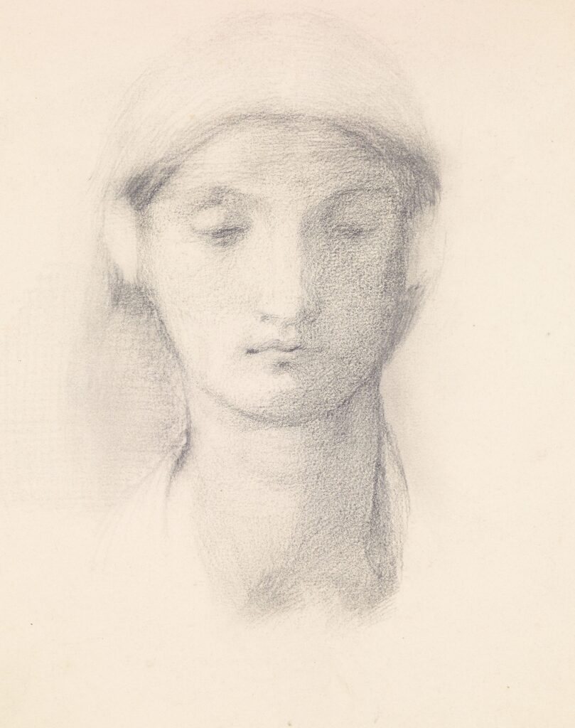 A simple sketch of a womans face. Female – Head Study from an Italian Model Sir Edward Coley Burne-Jones (English, 1833 – 1898)