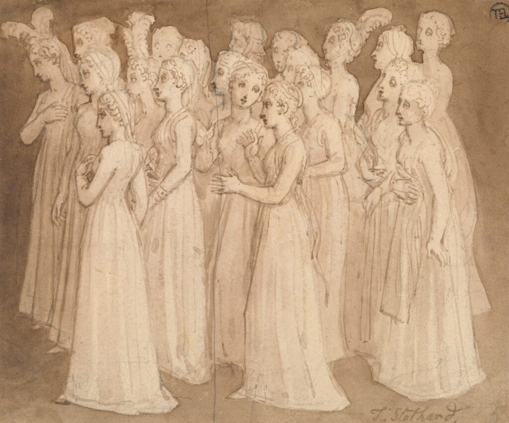 Twenty Young Girls in a Group Walking to the Left by Thomas Stothard (English, 1755-1834)