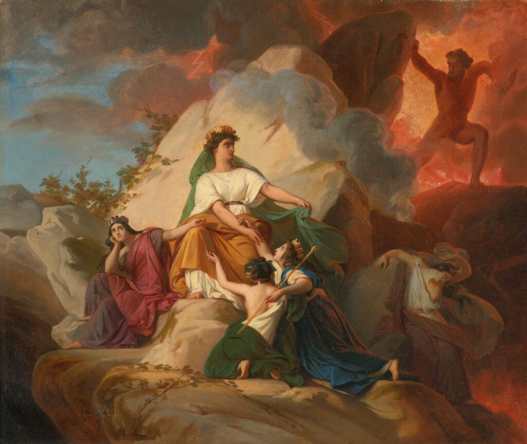 Cybele Opposing Vesuvius To Protect The Cities Of Stabia, Herculaneum, Pompeii And Resina By François-Edouard Picot (French, 1786-1868)