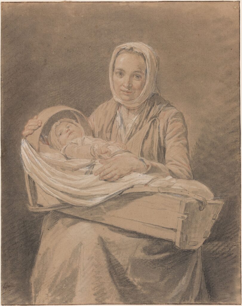 Young Mother Seated, Holding her Baby in a Portable Crib on her Knees by Nicolas Bernard Lépicié (French, 1735 - 1784)